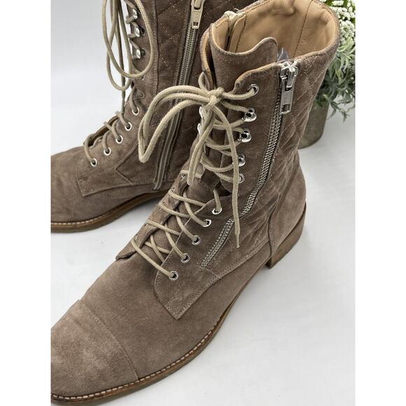 Russell & Bromley Tan Suede Atomic Quilted Stomper Lace Zip Boot Sz 39.5/9 - Picture 6 of 13
